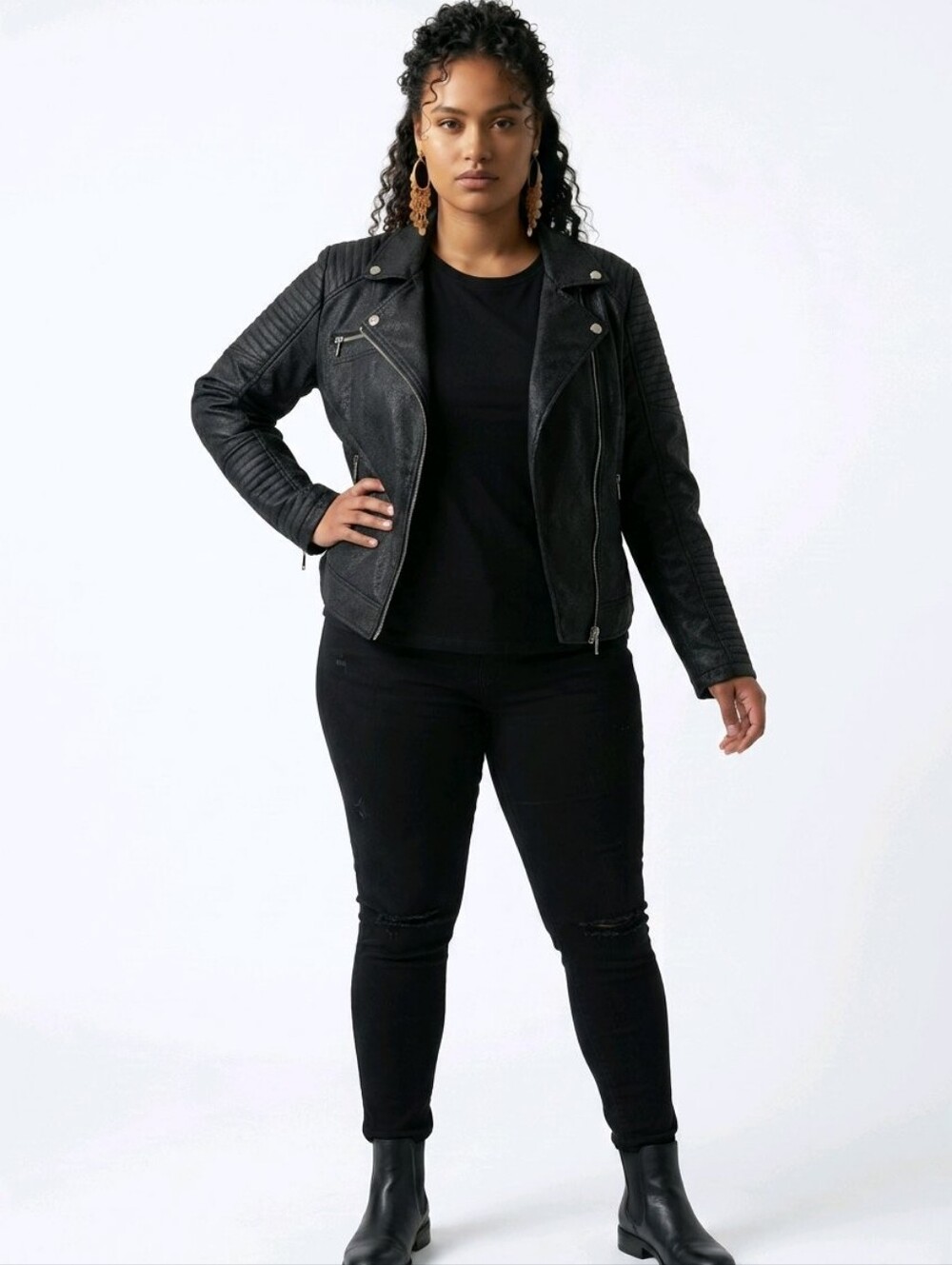 FIRSTWAY Black Faux Leather Moto Jacket Women's XXL Biker Zip